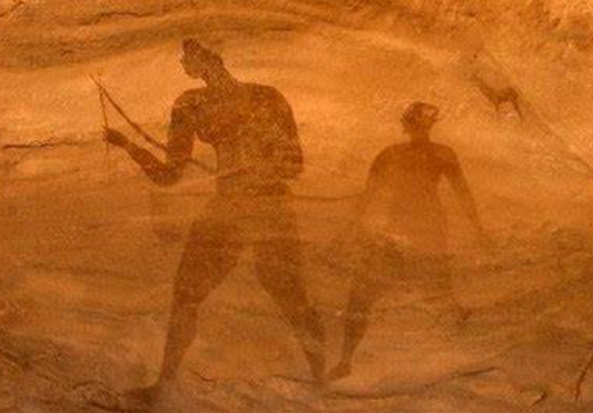 Cave art depicting prehistoric use of dowsing rods in Algeria, c. 6,000 BC